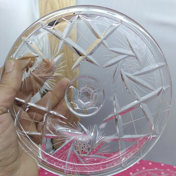 Vintage Crystal Etched Candy Footed Dish With Stee - Picture 3 of 11